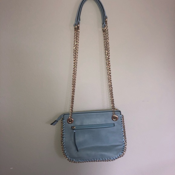 Sky Blue Faux Leather Crossbody Gold Chain - Picture 4 of 8
